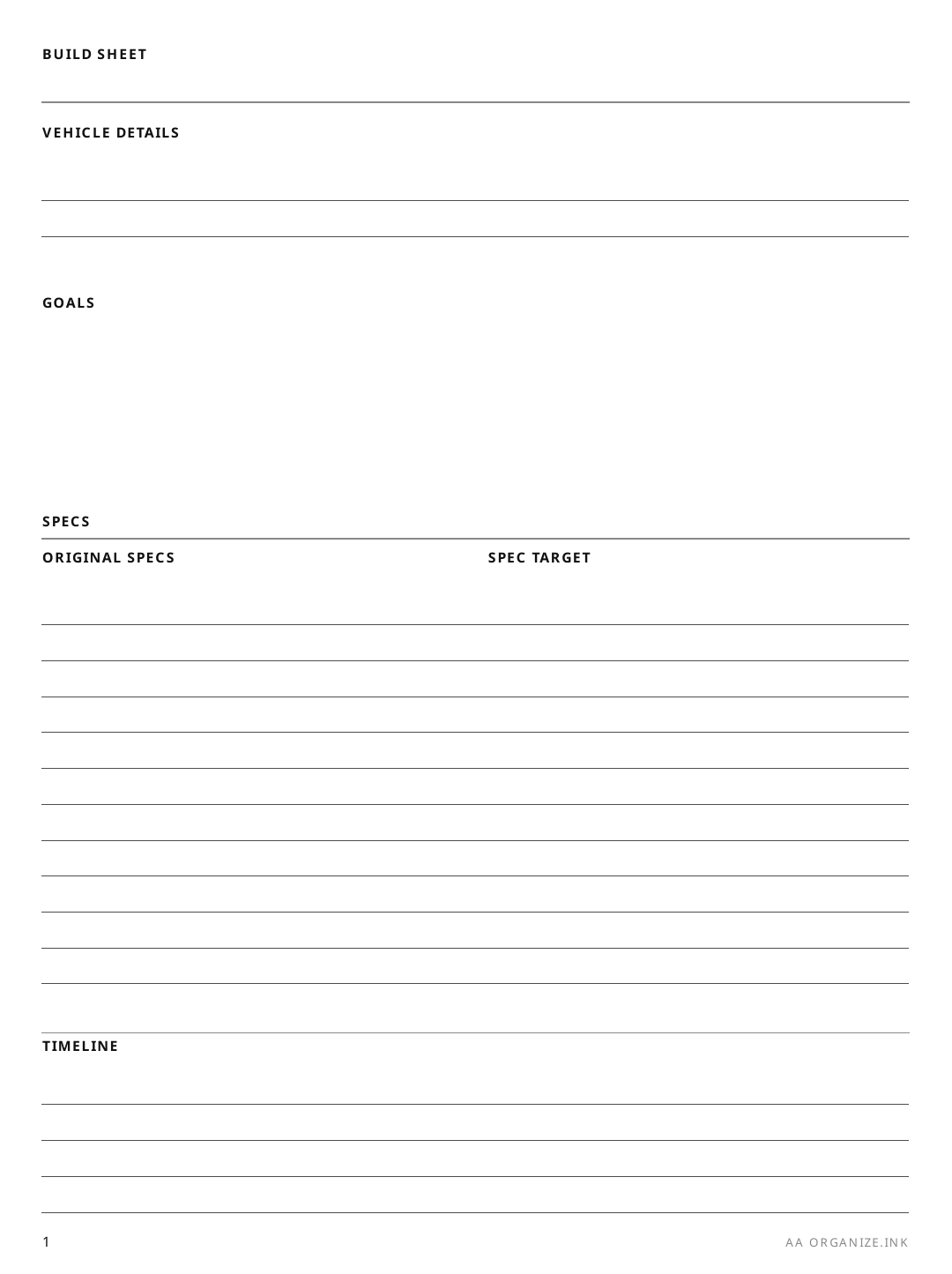 Build Sheet rendered page