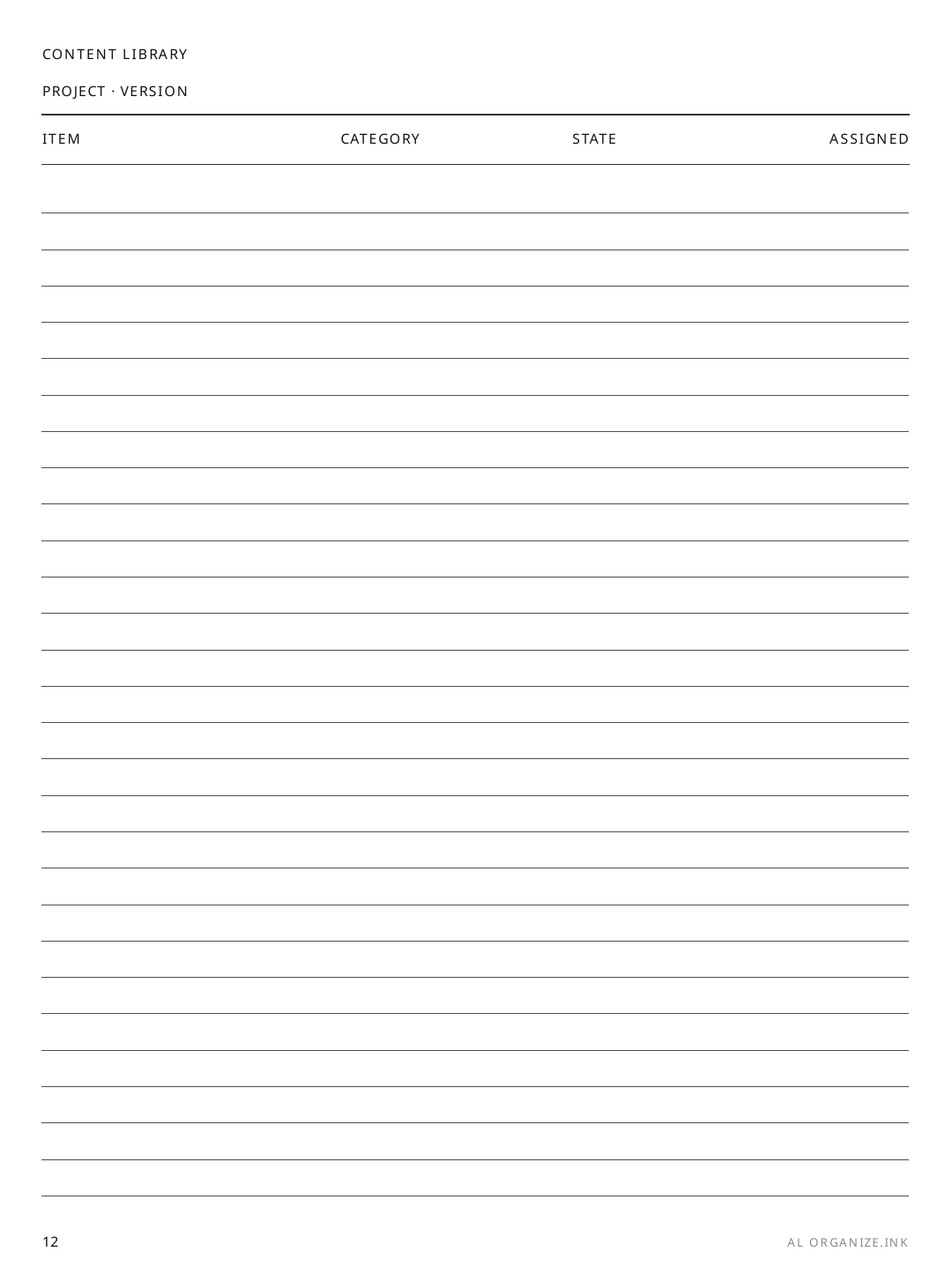 Asset List rendered page