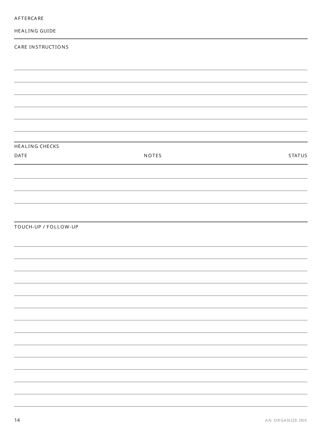 Aftercare Notes rendered page