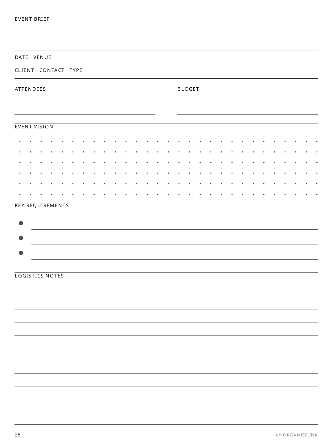 Event Master Brief rendered page