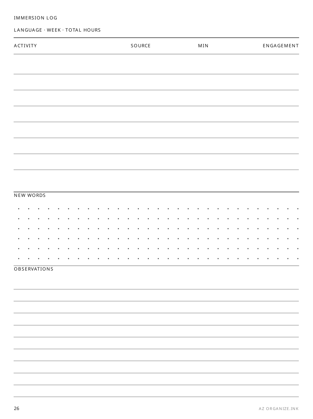Immersion Log rendered page