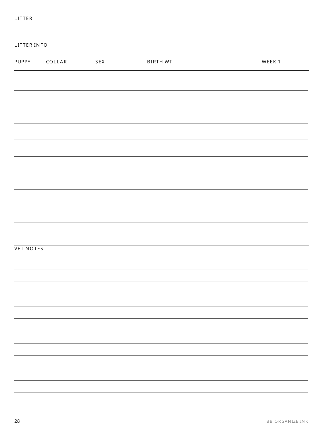 Litter Record rendered page