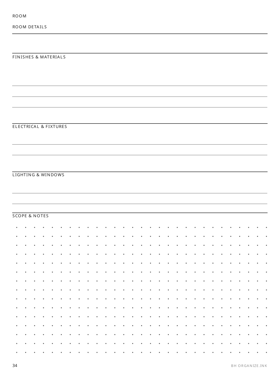 Room Spec Sheet rendered page