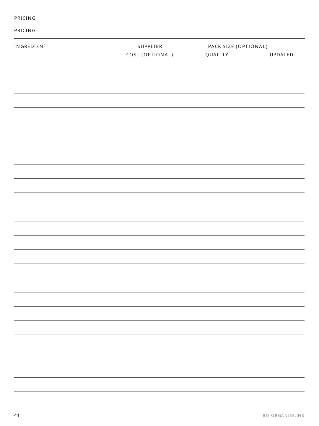 Supplier Pricing rendered page
