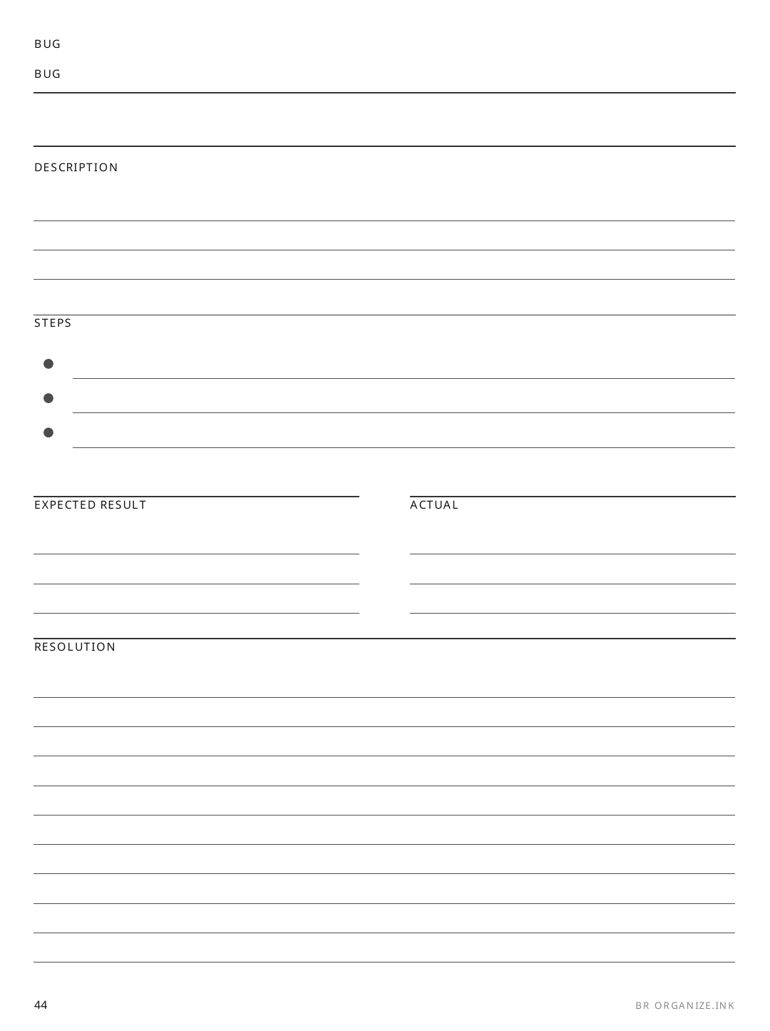 Bug Report rendered page