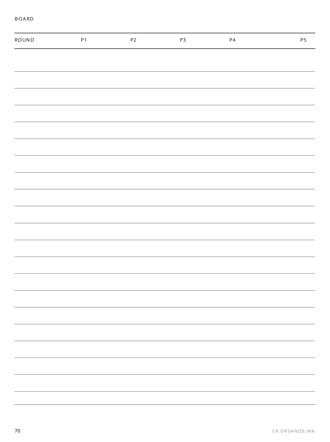 Board Game Score Sheet rendered page