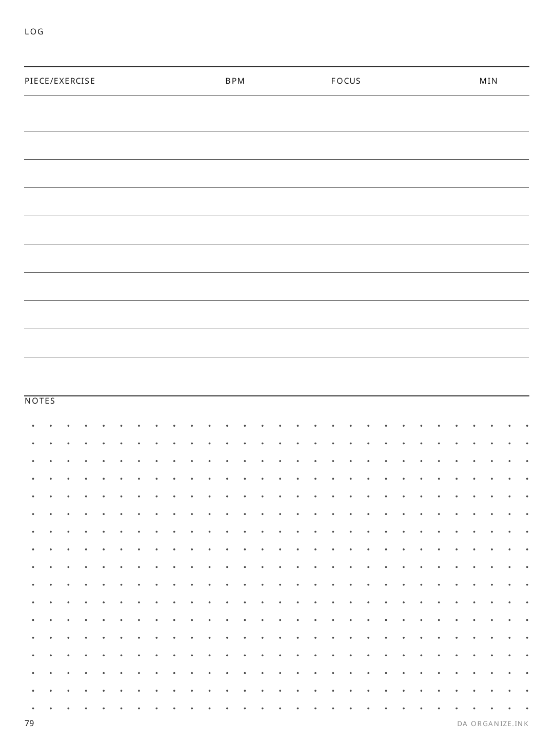 Music Practice Log rendered page