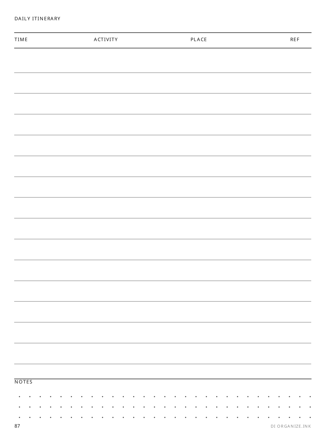 Daily Itinerary rendered page