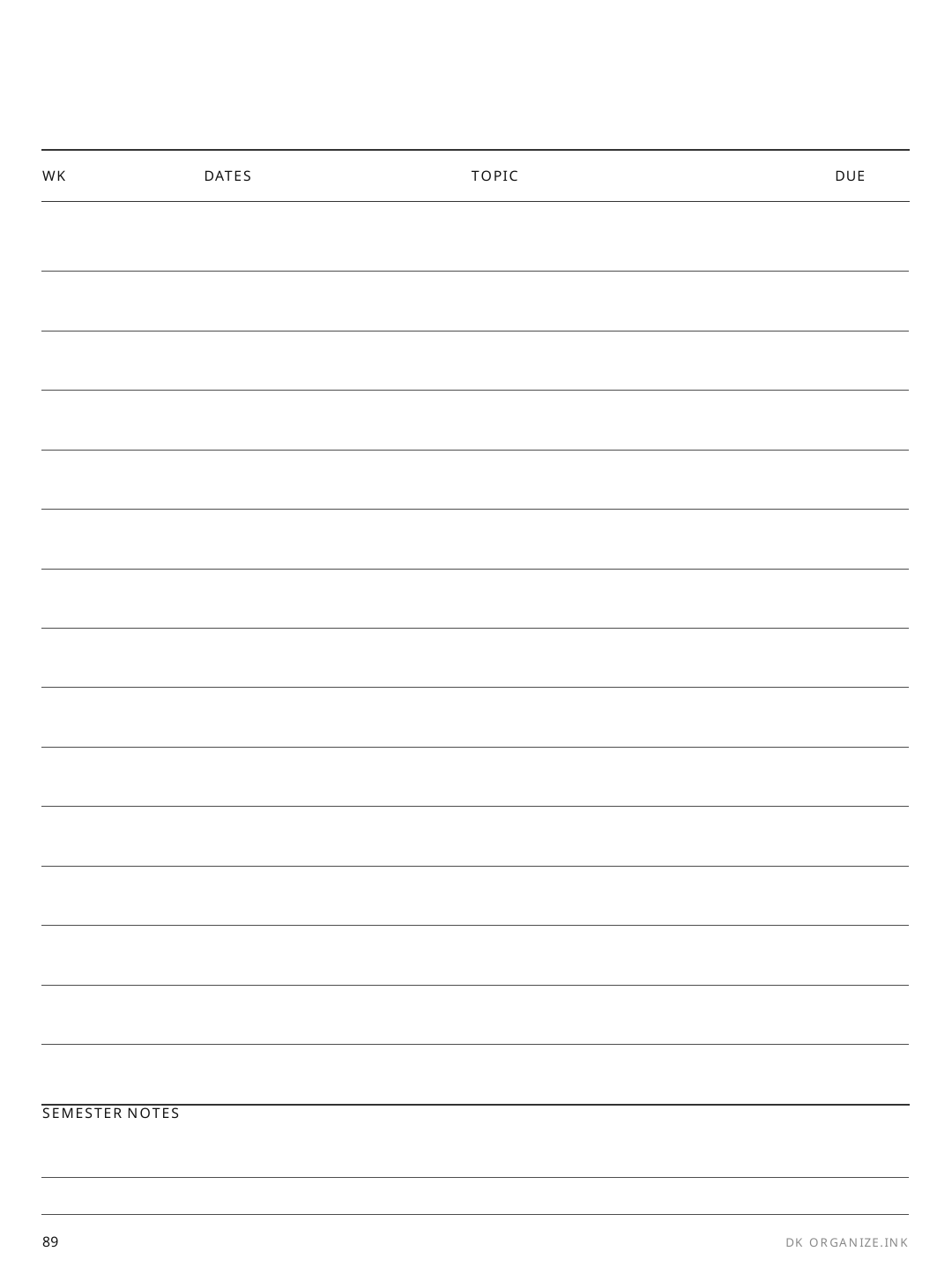 Dated Semester rendered page