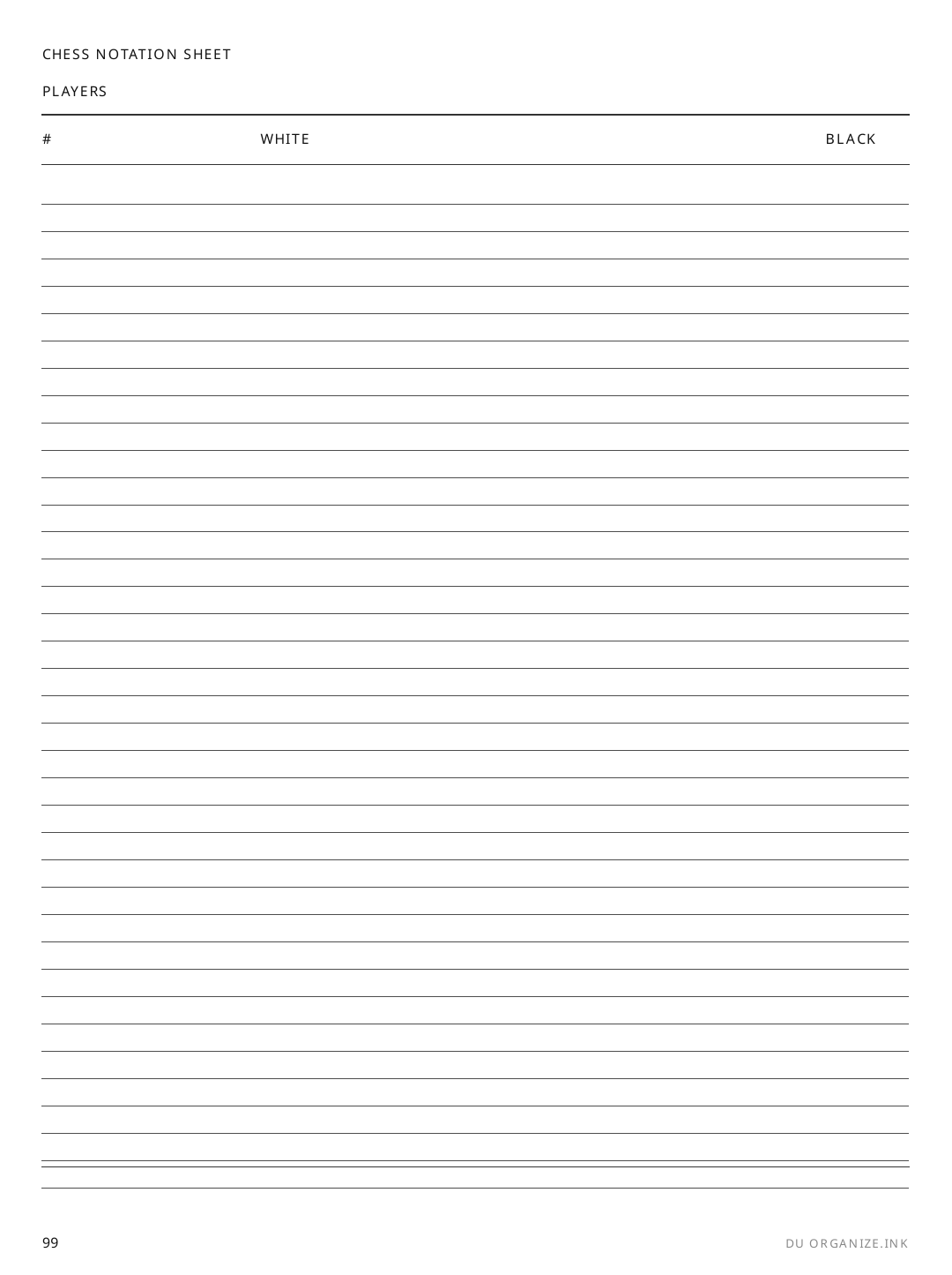 Chess Notation Sheet rendered page