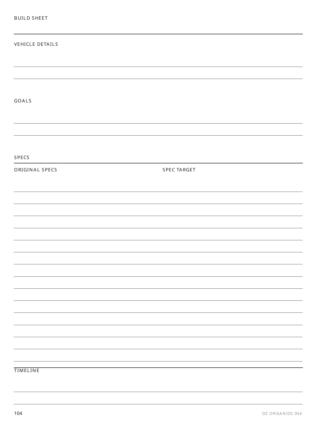 Build Sheet rendered page