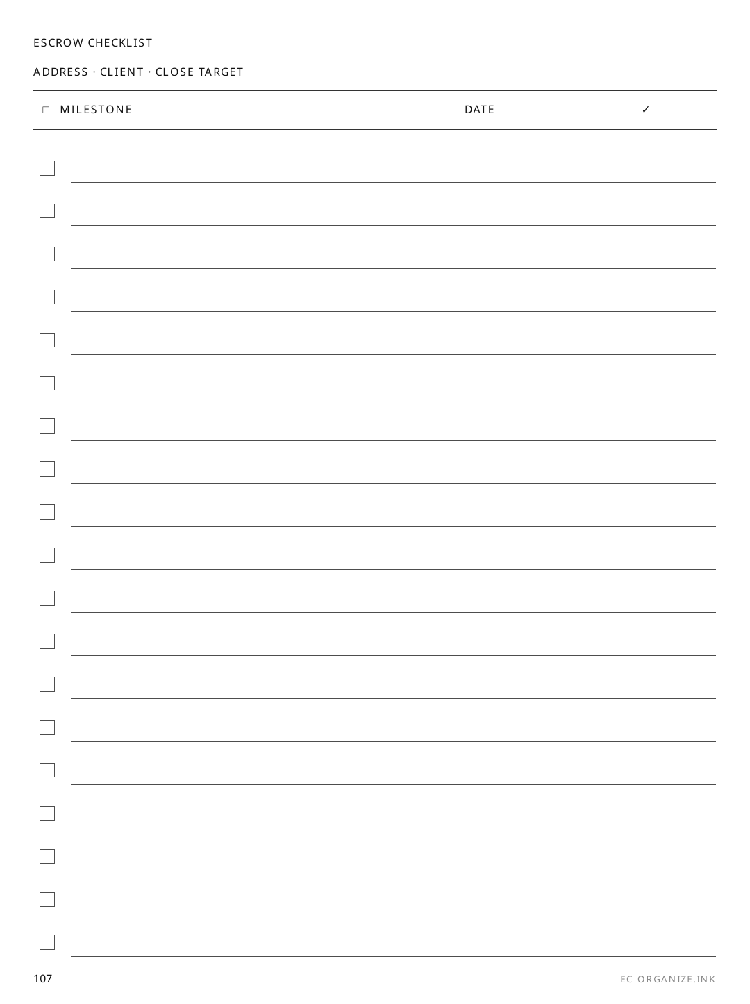Escrow Checklist rendered page
