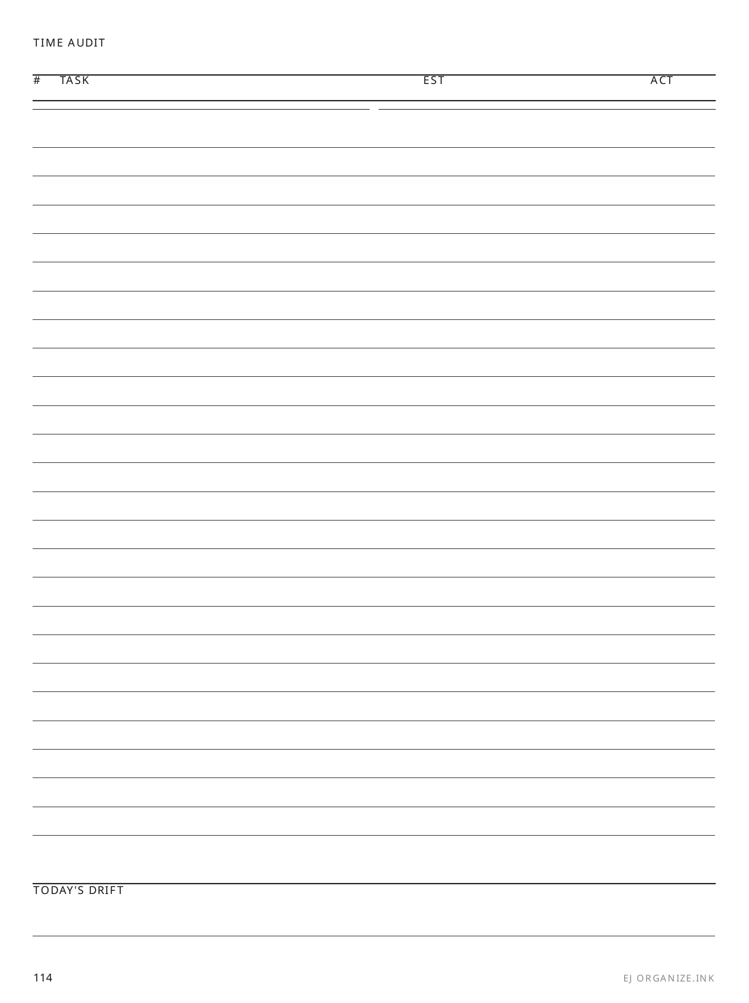 Time Audit Sheet rendered page