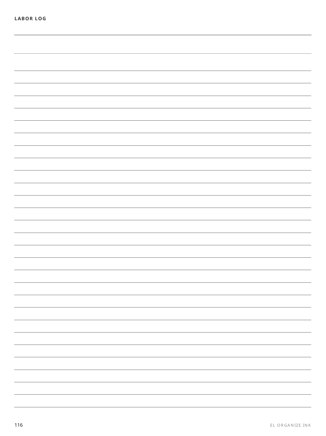 Labor Log rendered page