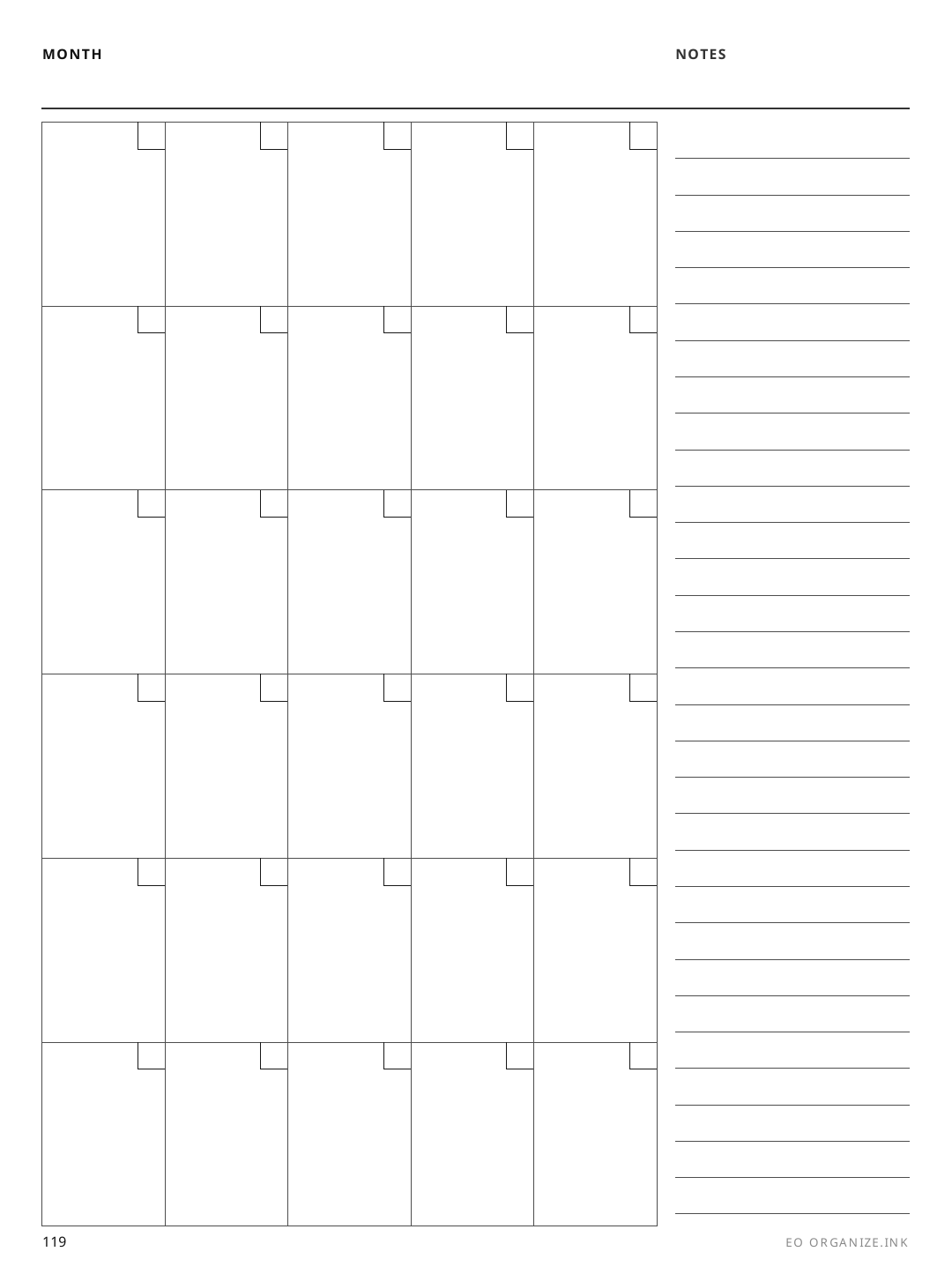 Monthly Calendar rendered page