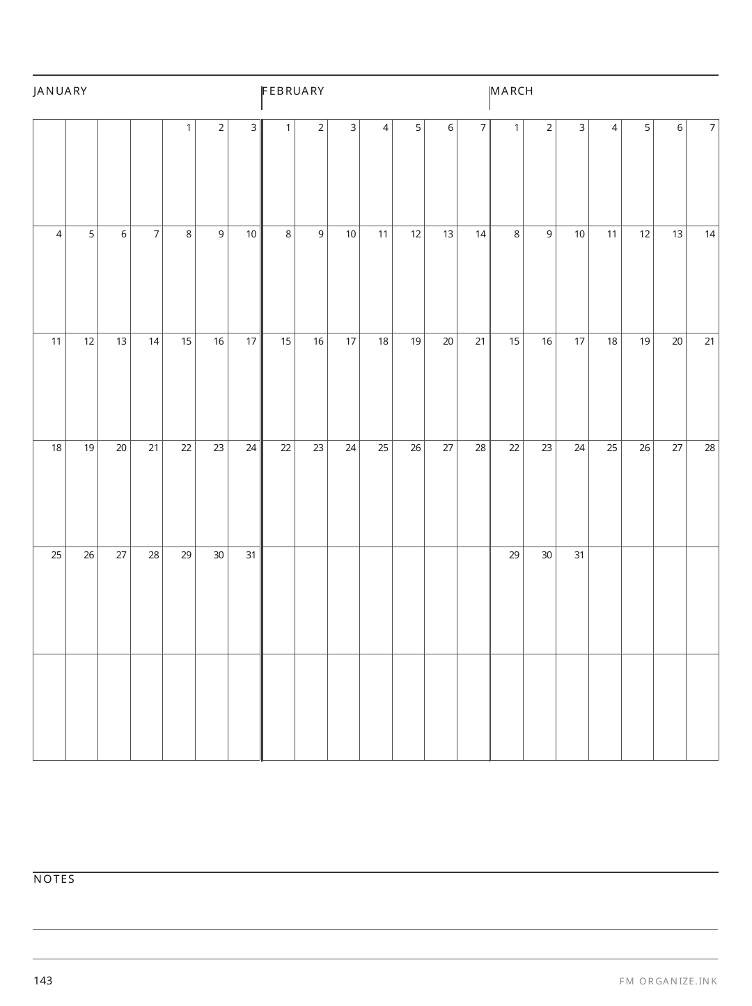 Dated Quarterly Calendar rendered page