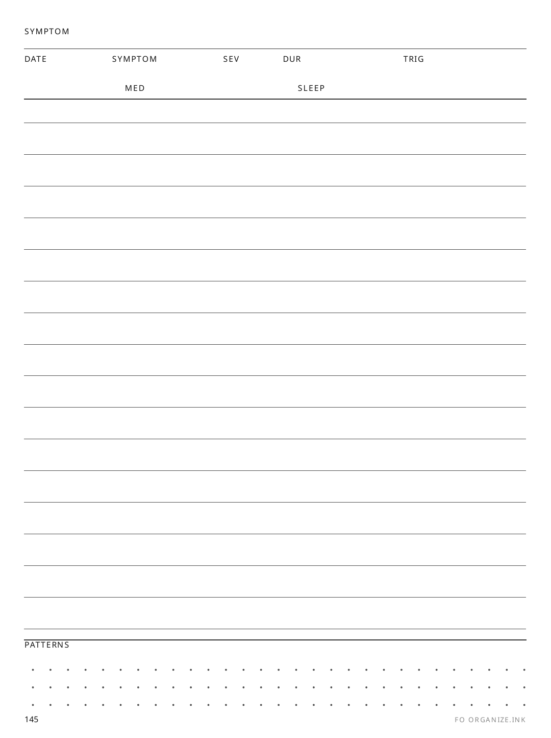 Chronic Symptom Log rendered page