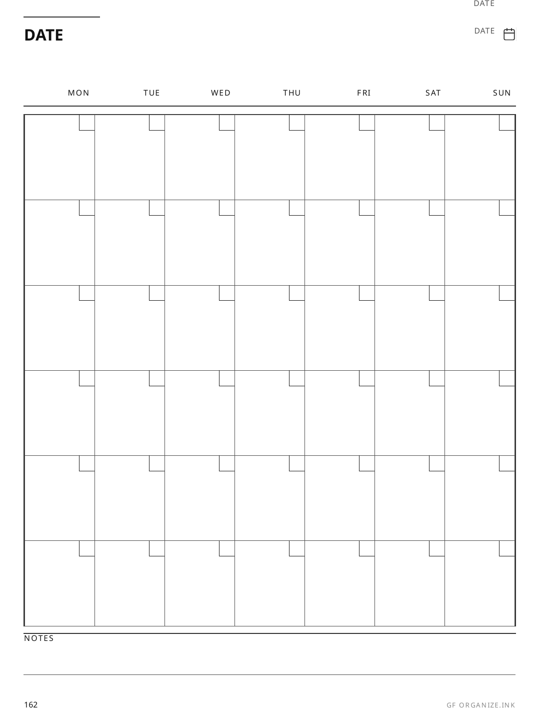 Moleskine Monthly Calendar rendered page