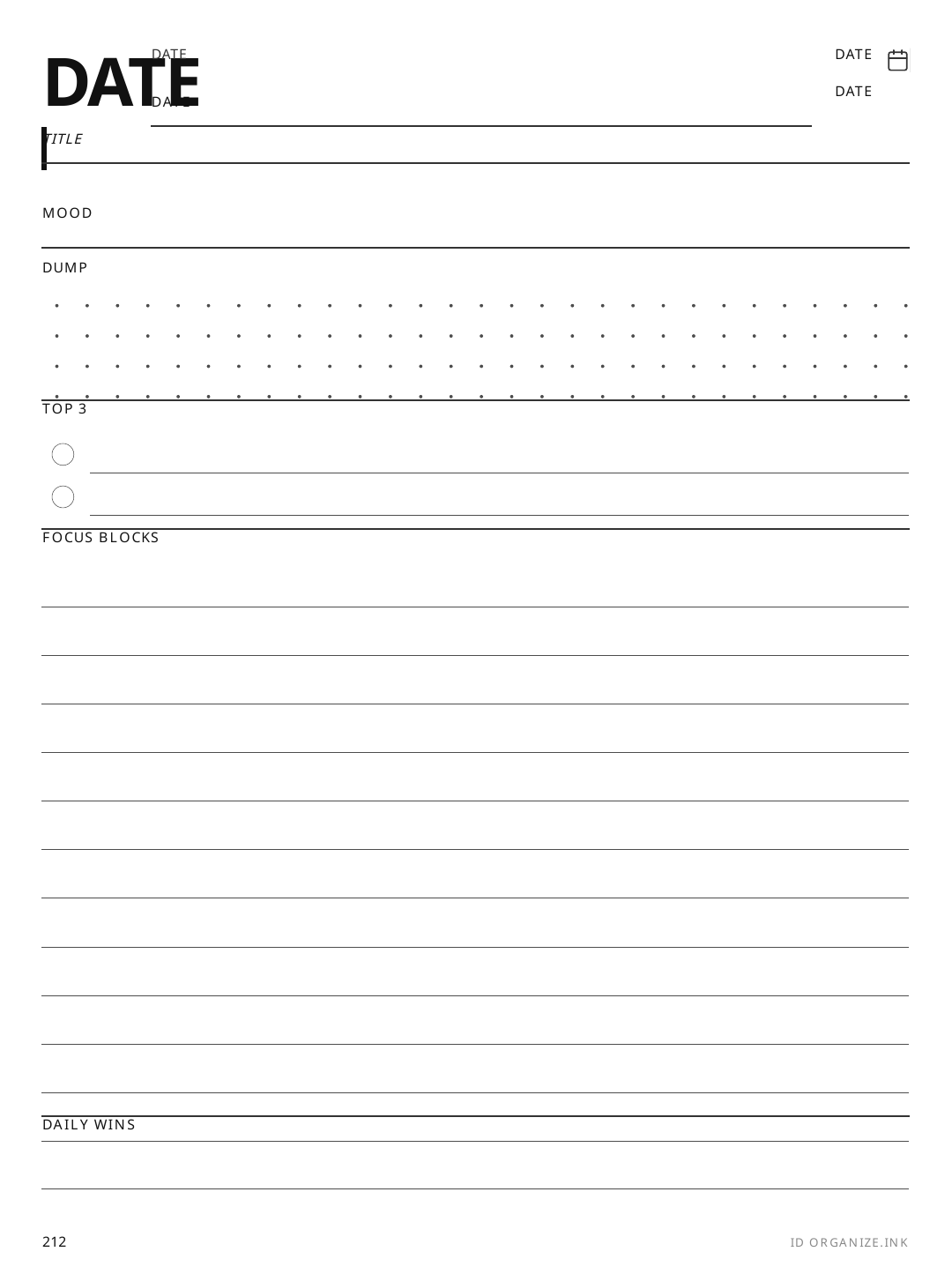Dated Daily ADHD rendered page