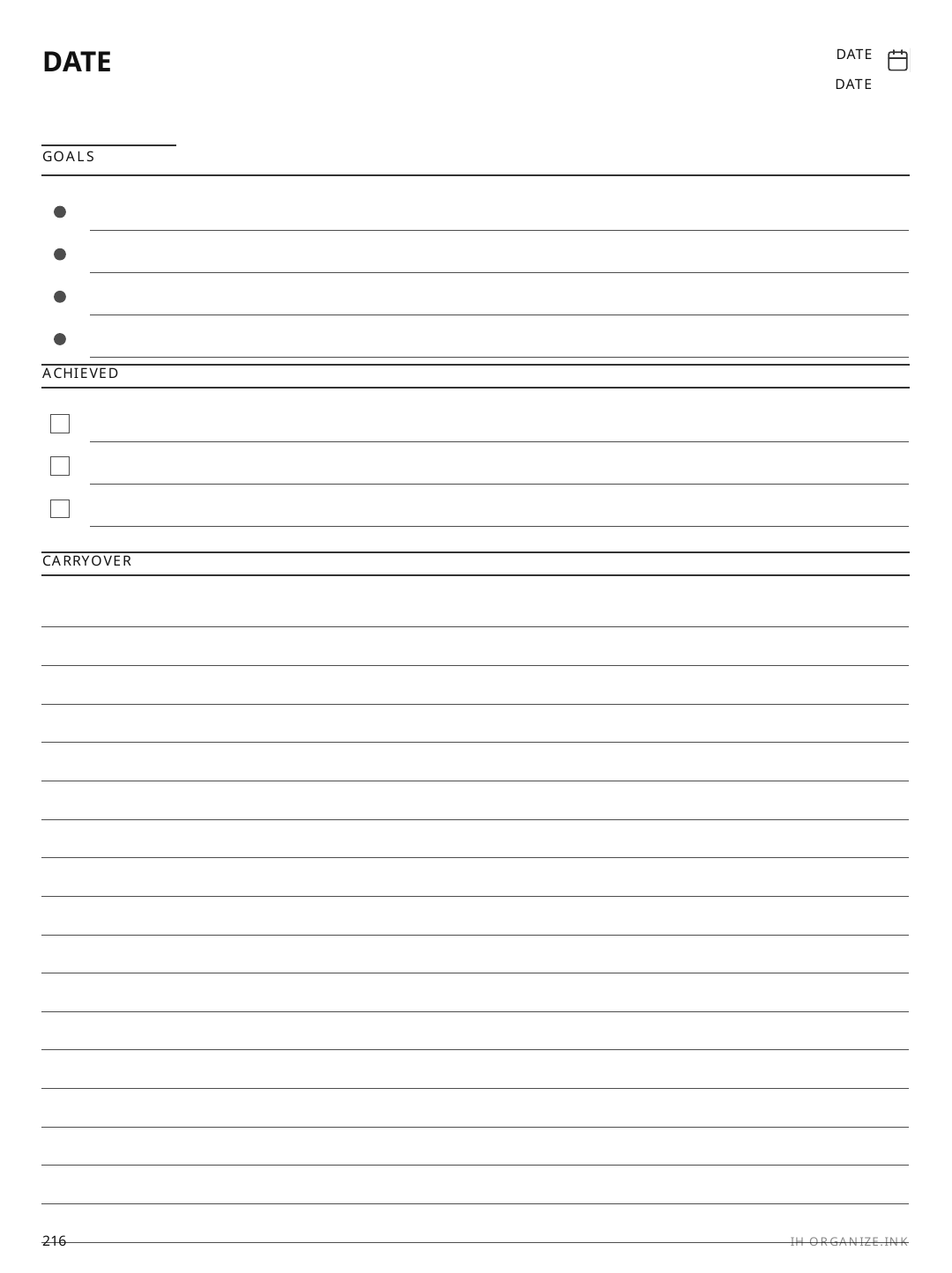 Monthly Goals Review rendered page