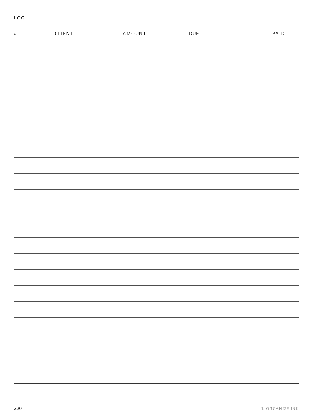 Invoice Log rendered page