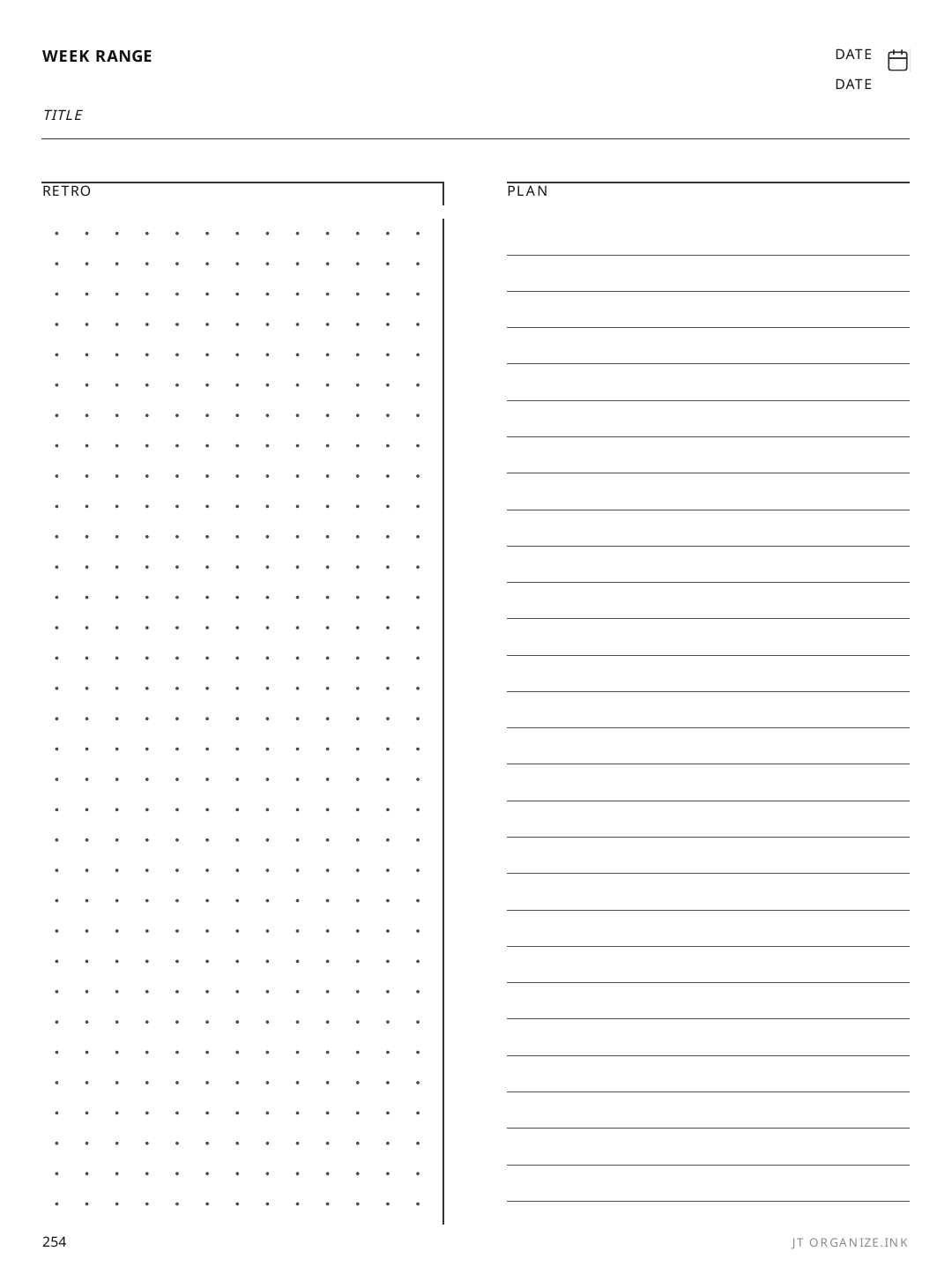 Weekly Retro Plan rendered page