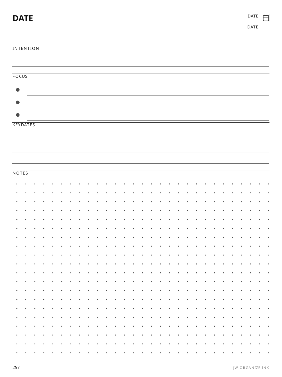 Dated Monthly Overview rendered page