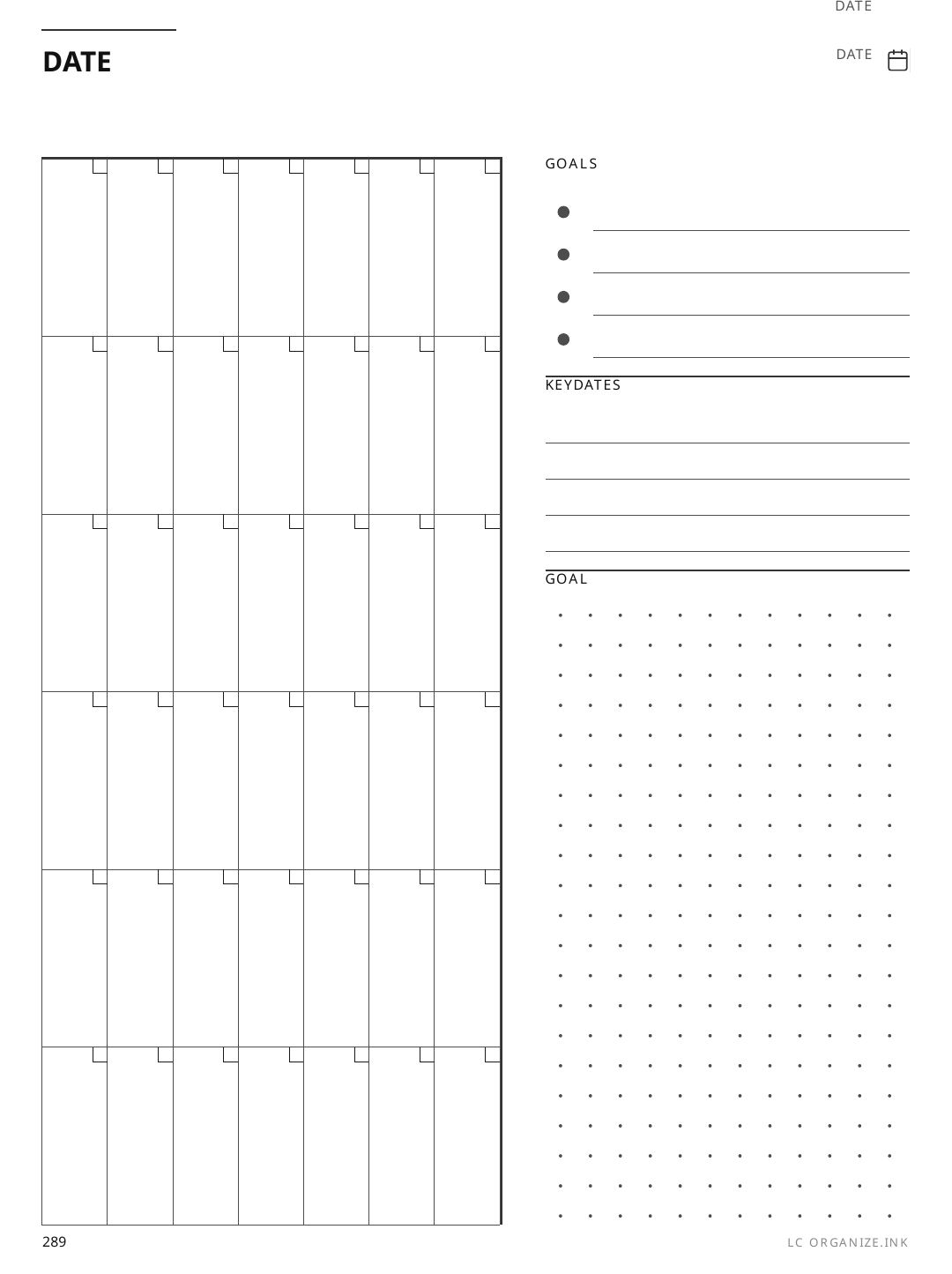 Moleskine Monthly Goals rendered page