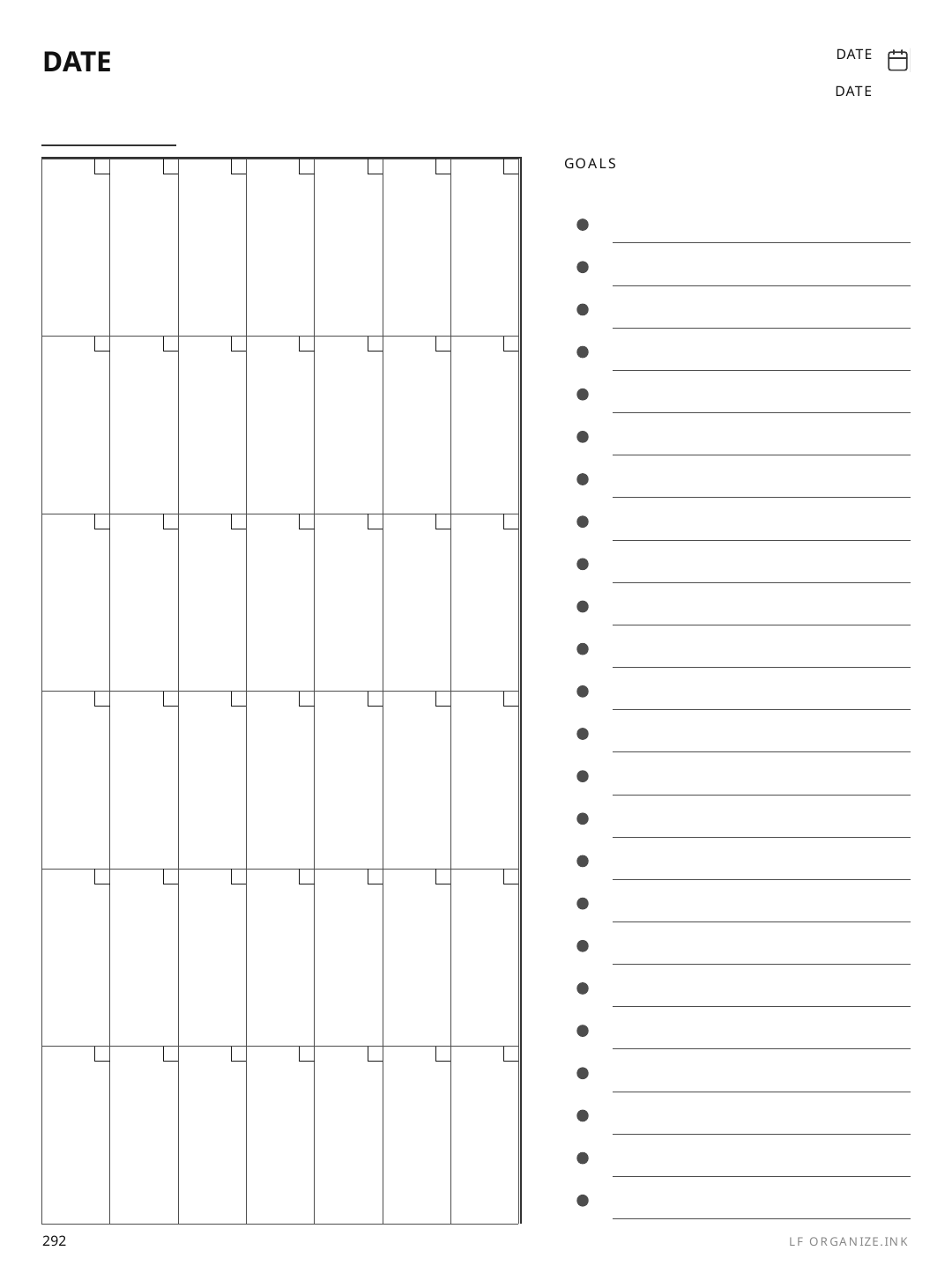 Dated Monthly Goals rendered page