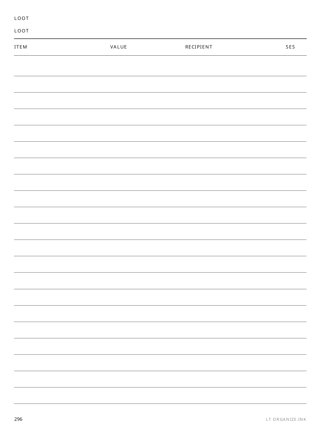 Life Tracker rendered page