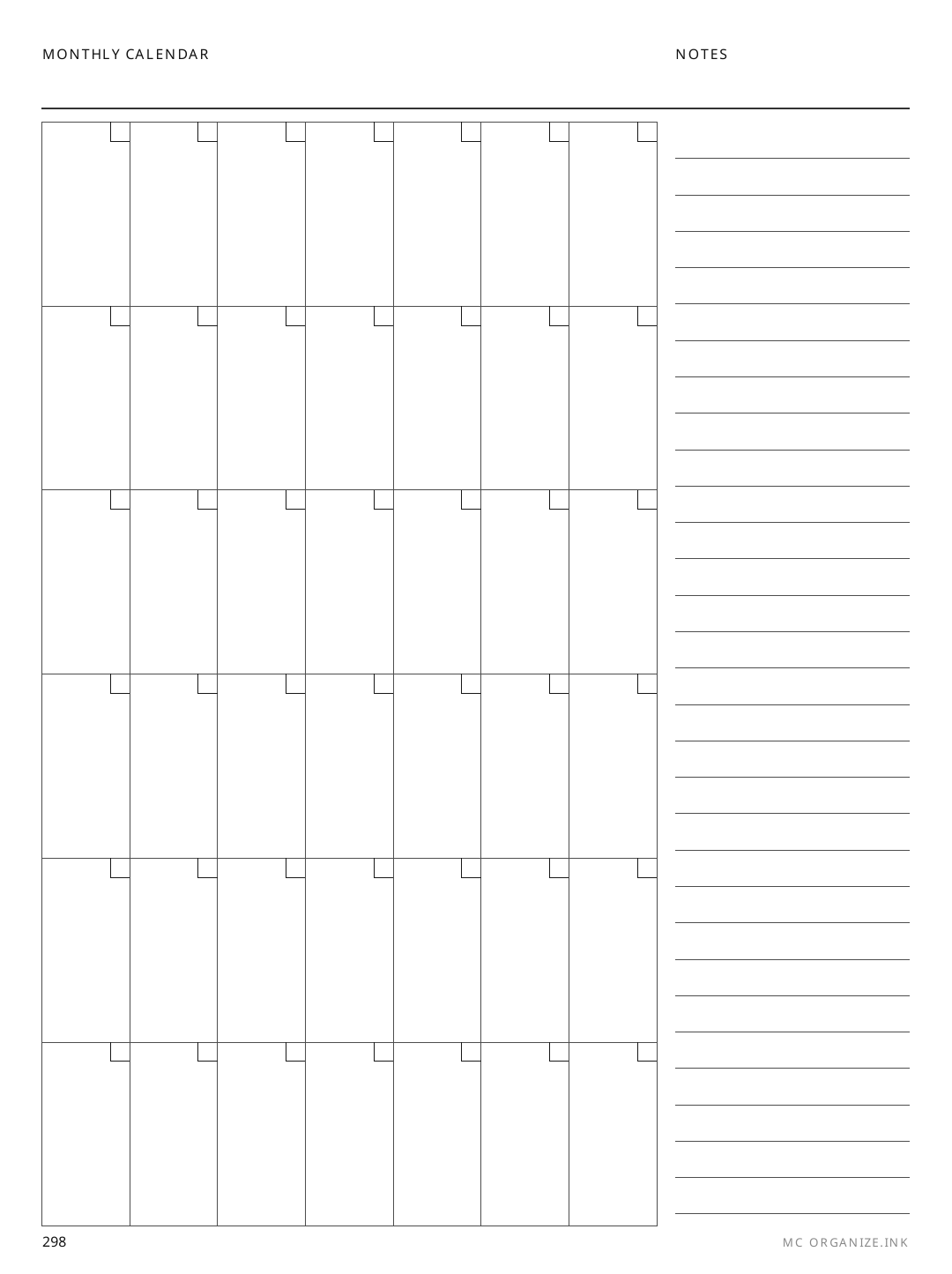 Monthly Calendar rendered page