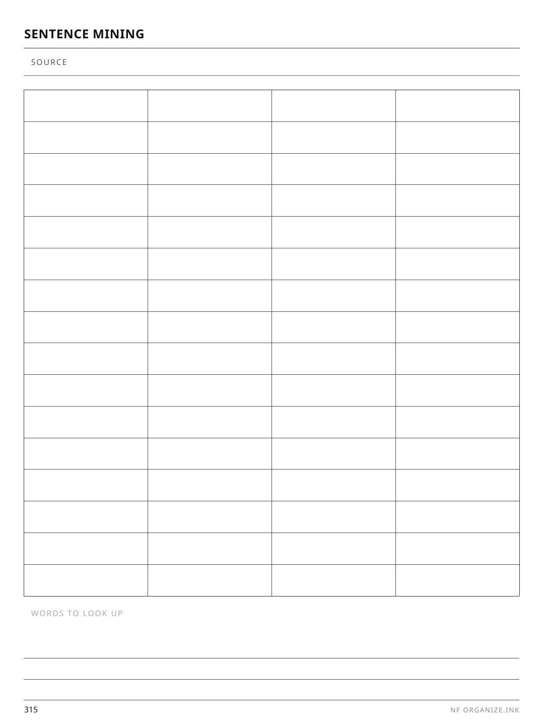 Sentence Mining Sheet rendered page