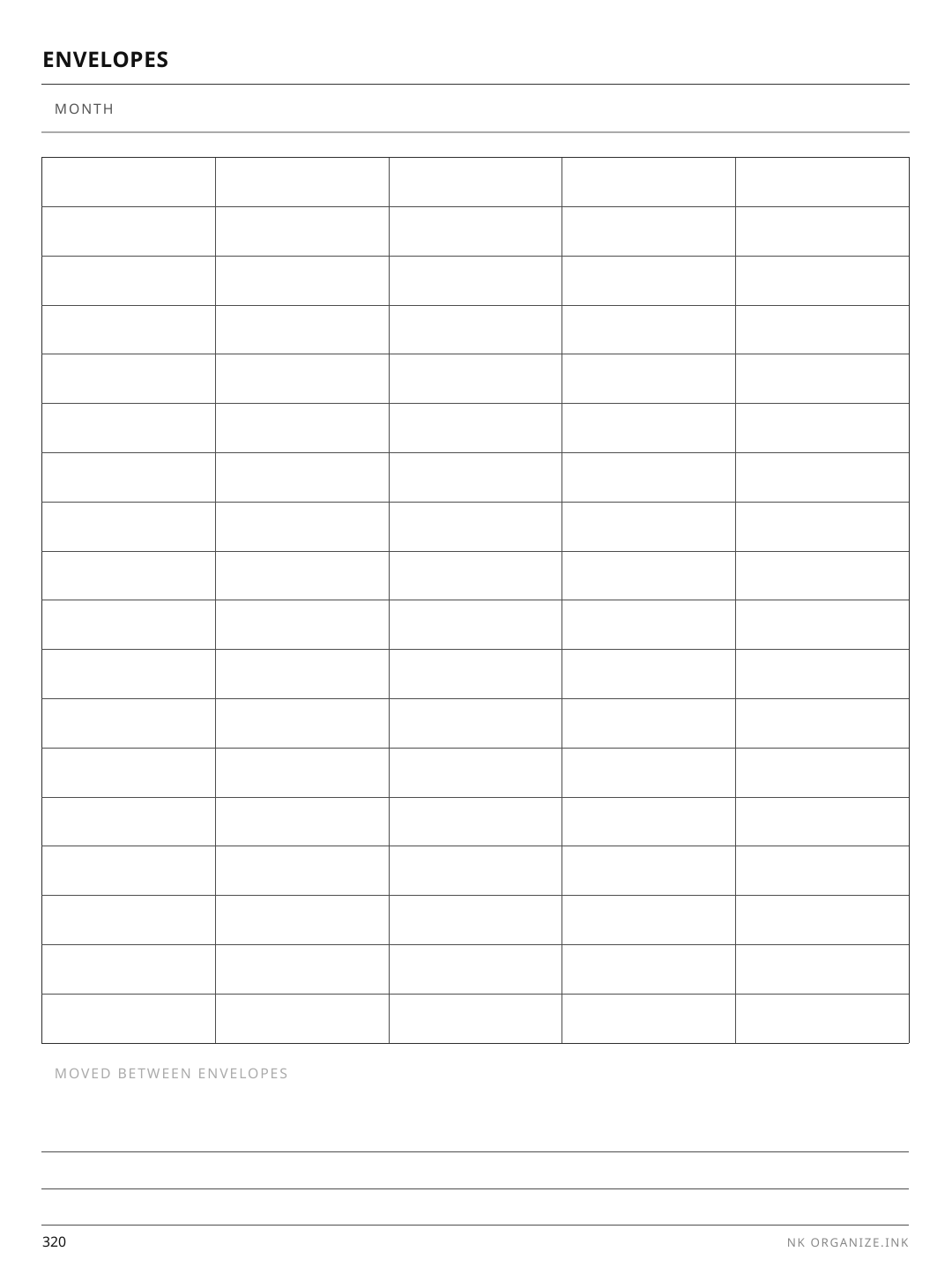 Cash Envelope Ledger rendered page