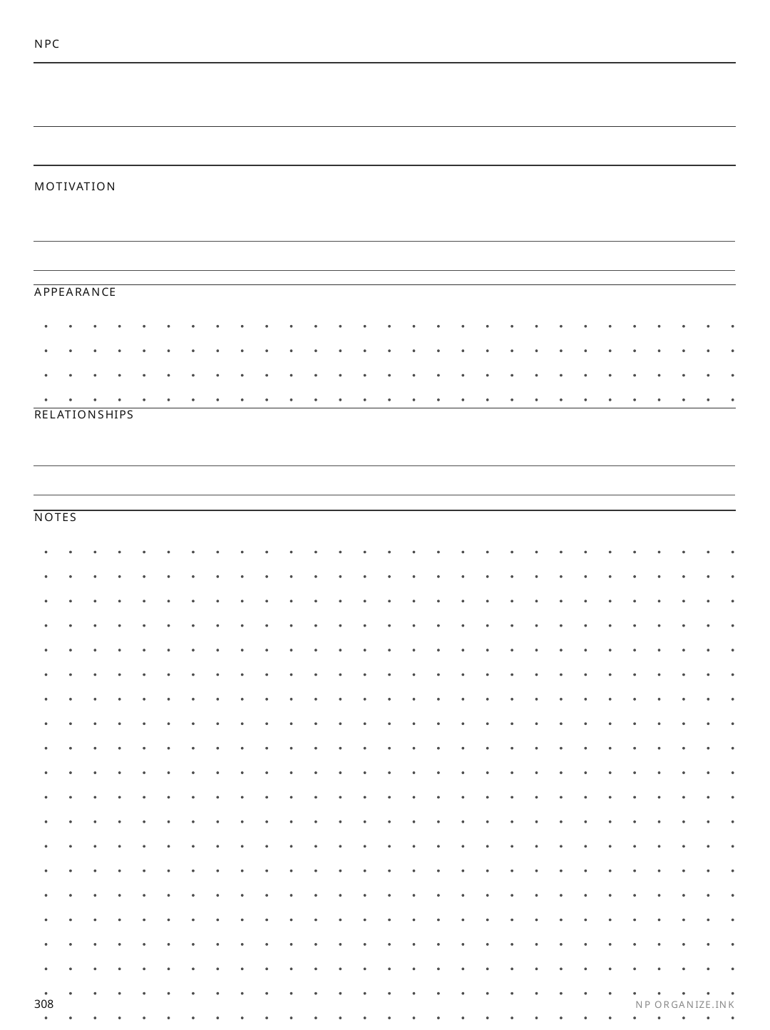 NPC Sheet rendered page