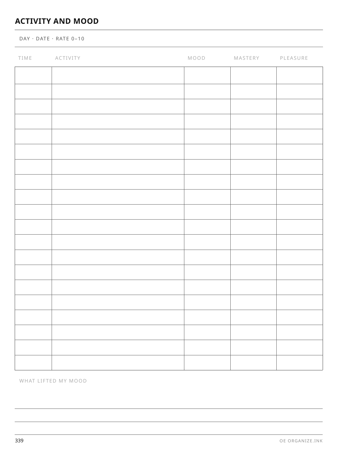 Activity & Mood Log rendered page