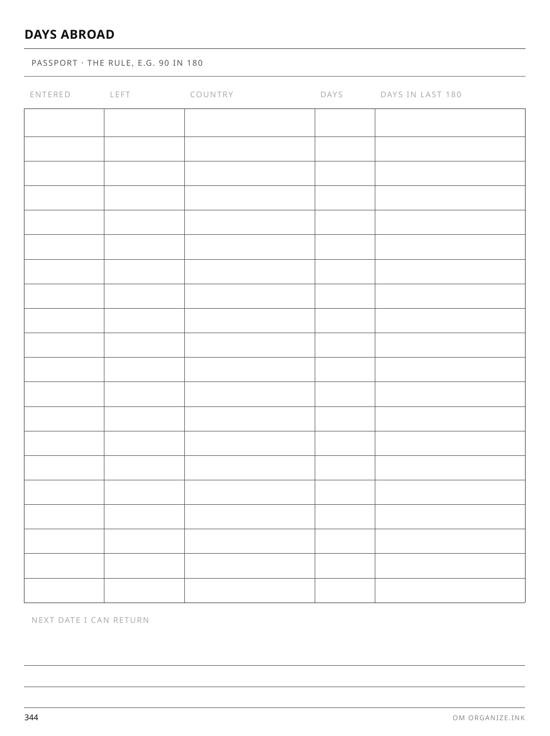 Border Crossing Log rendered page