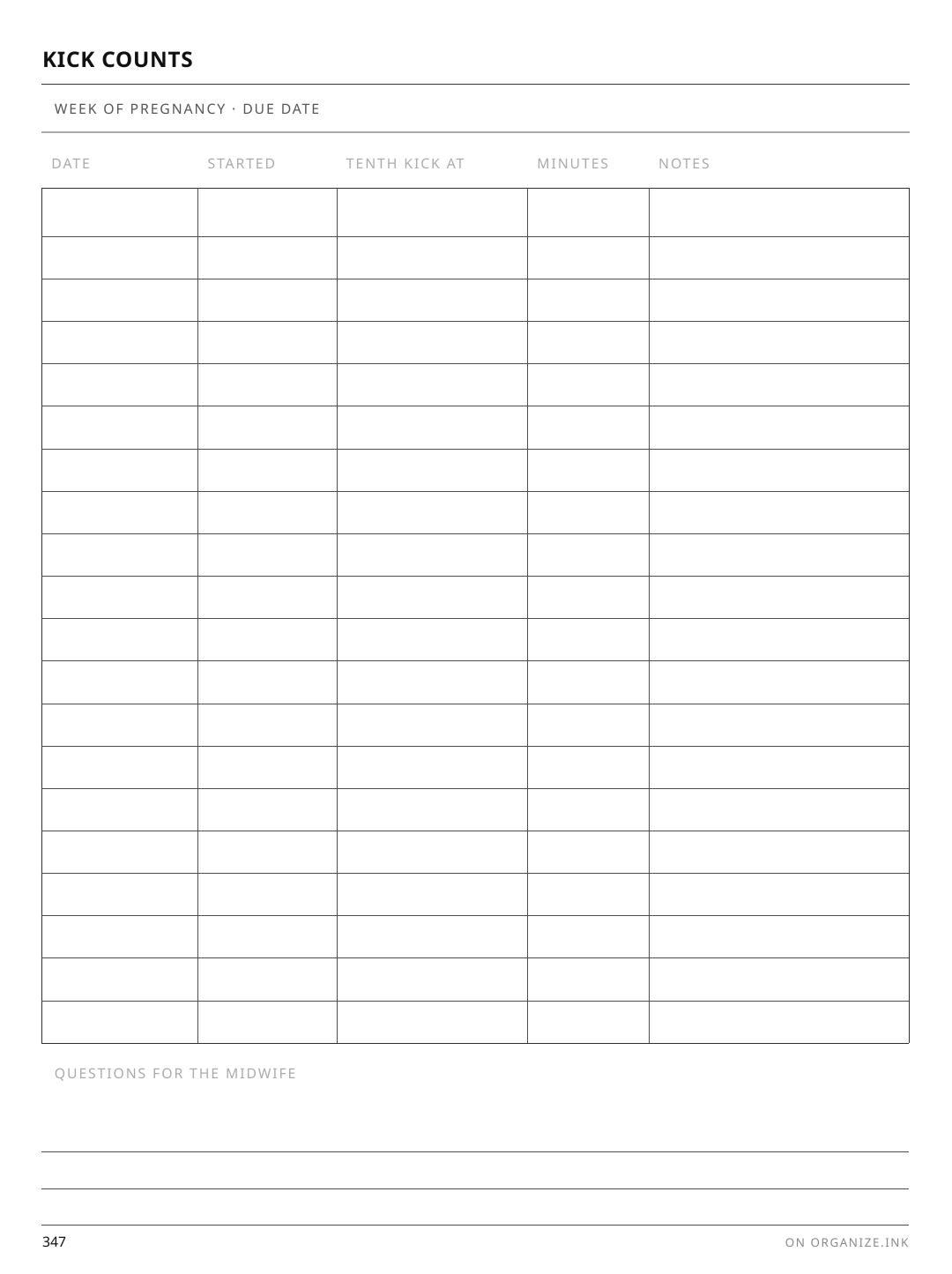 Kick Count Log rendered page