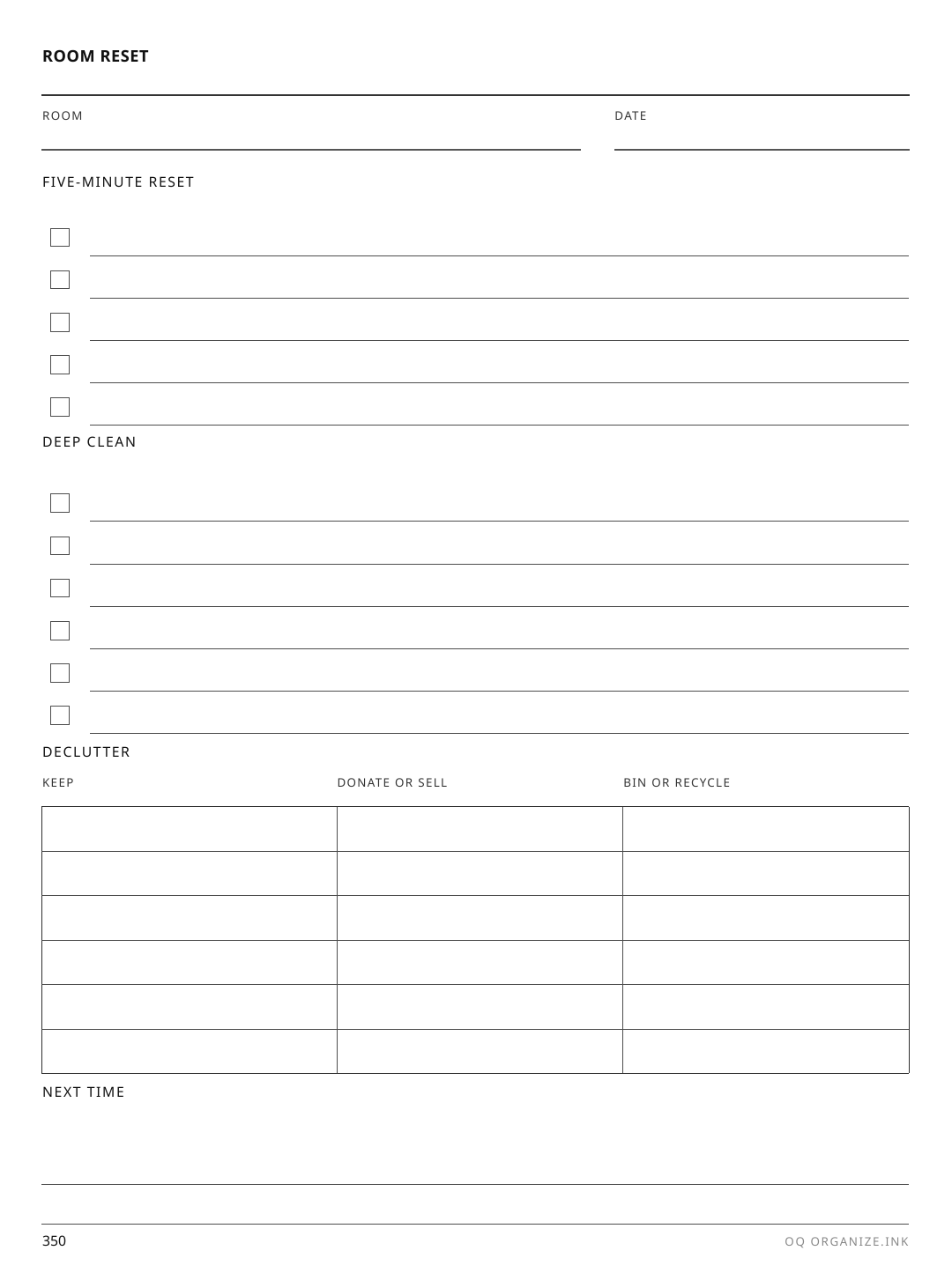 Room Reset Checklist rendered page