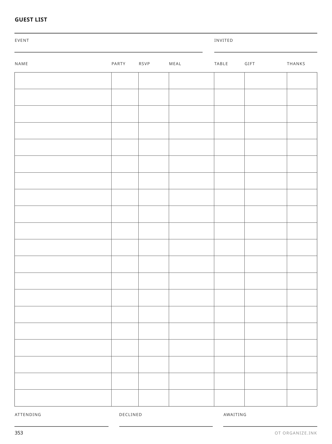 Guest List & RSVP rendered page