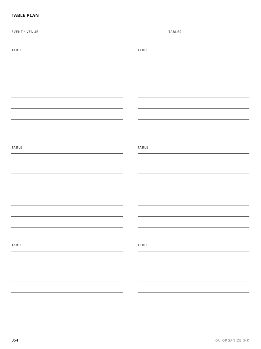 Table Seating Plan rendered page