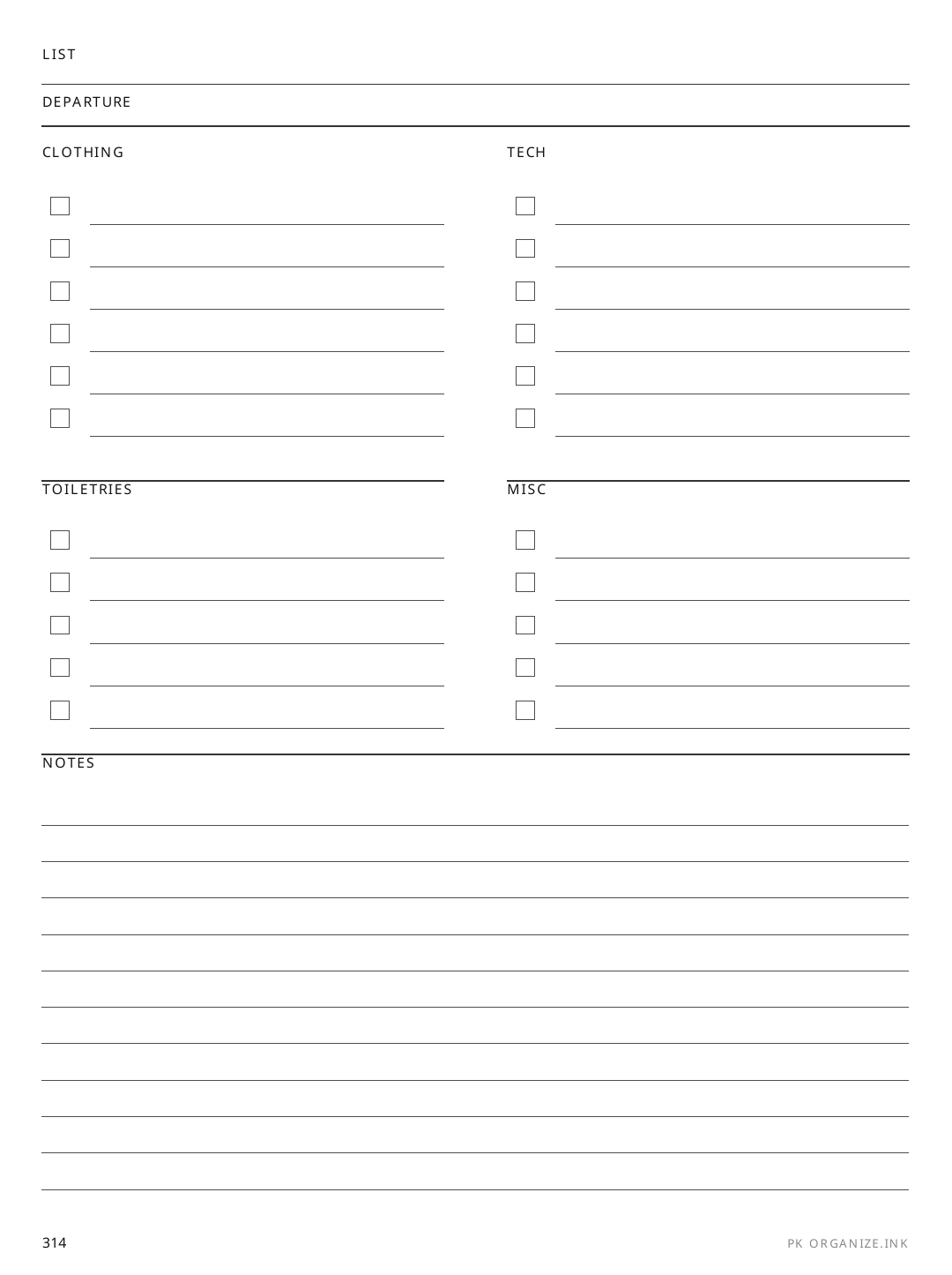 Packing List rendered page