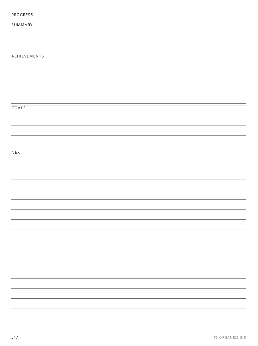 Progress Summary rendered page