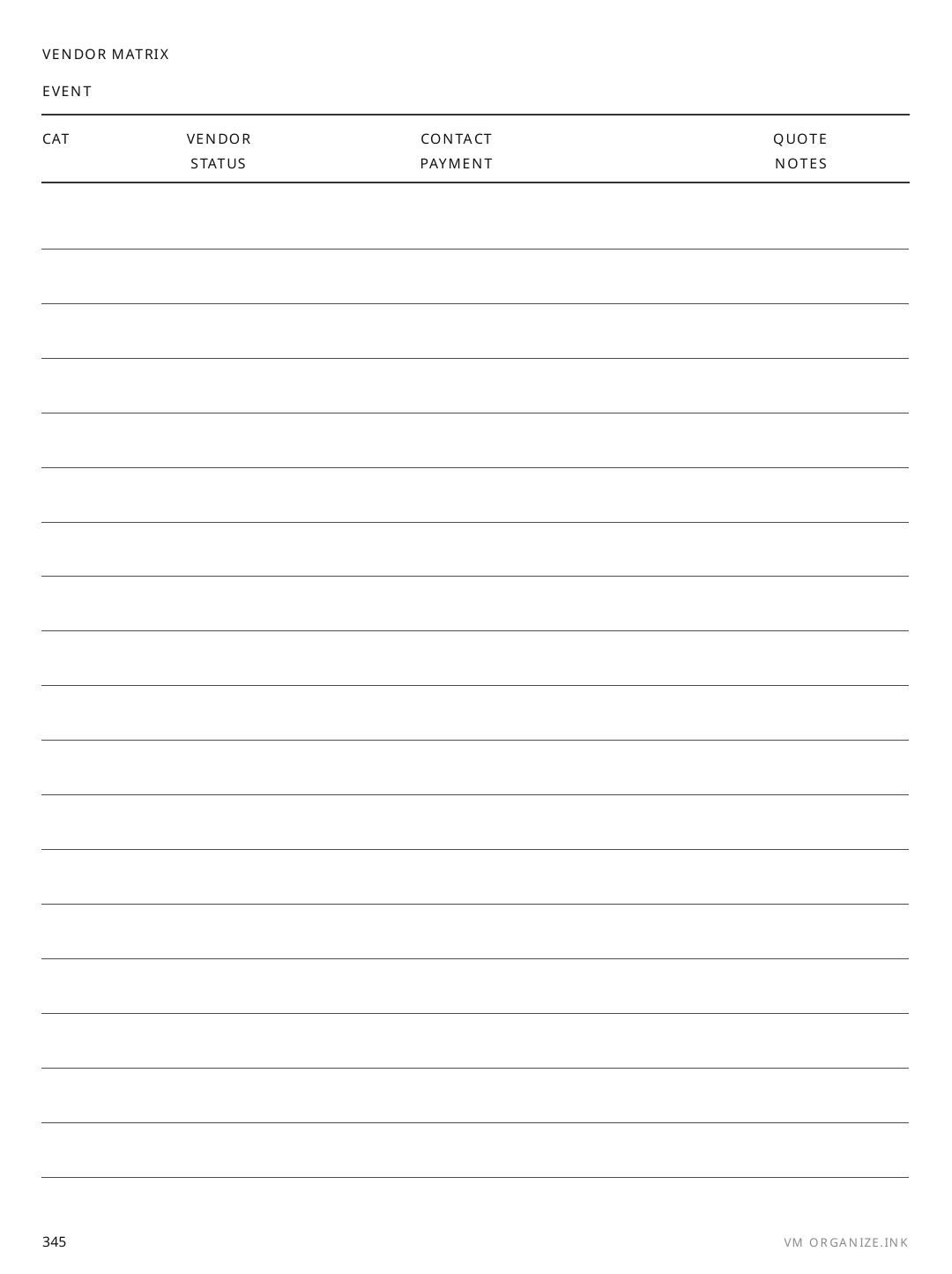 Vendor Matrix rendered page