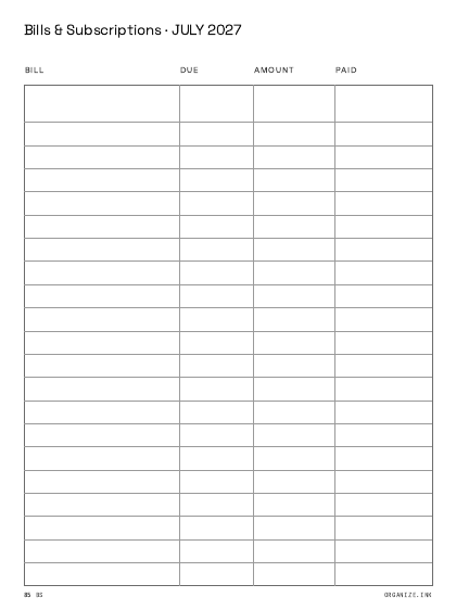 Bills & Subscriptions preview