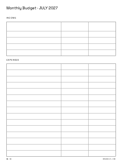 Monthly Budget preview