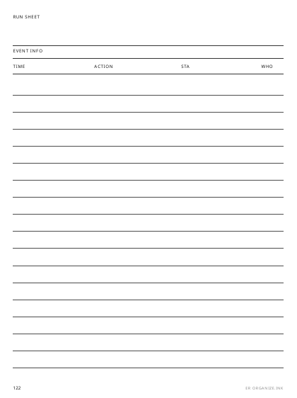 Event Run Sheet preview
