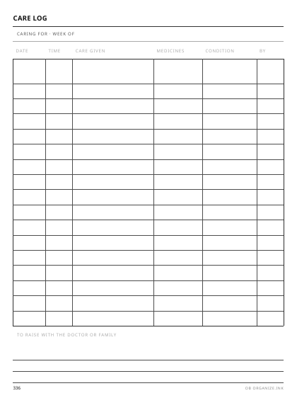 Care Log preview