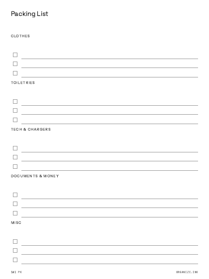 Packing List preview