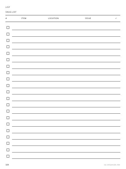 Snagging List preview