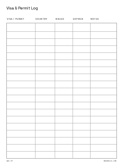 Visa & Permit Log preview